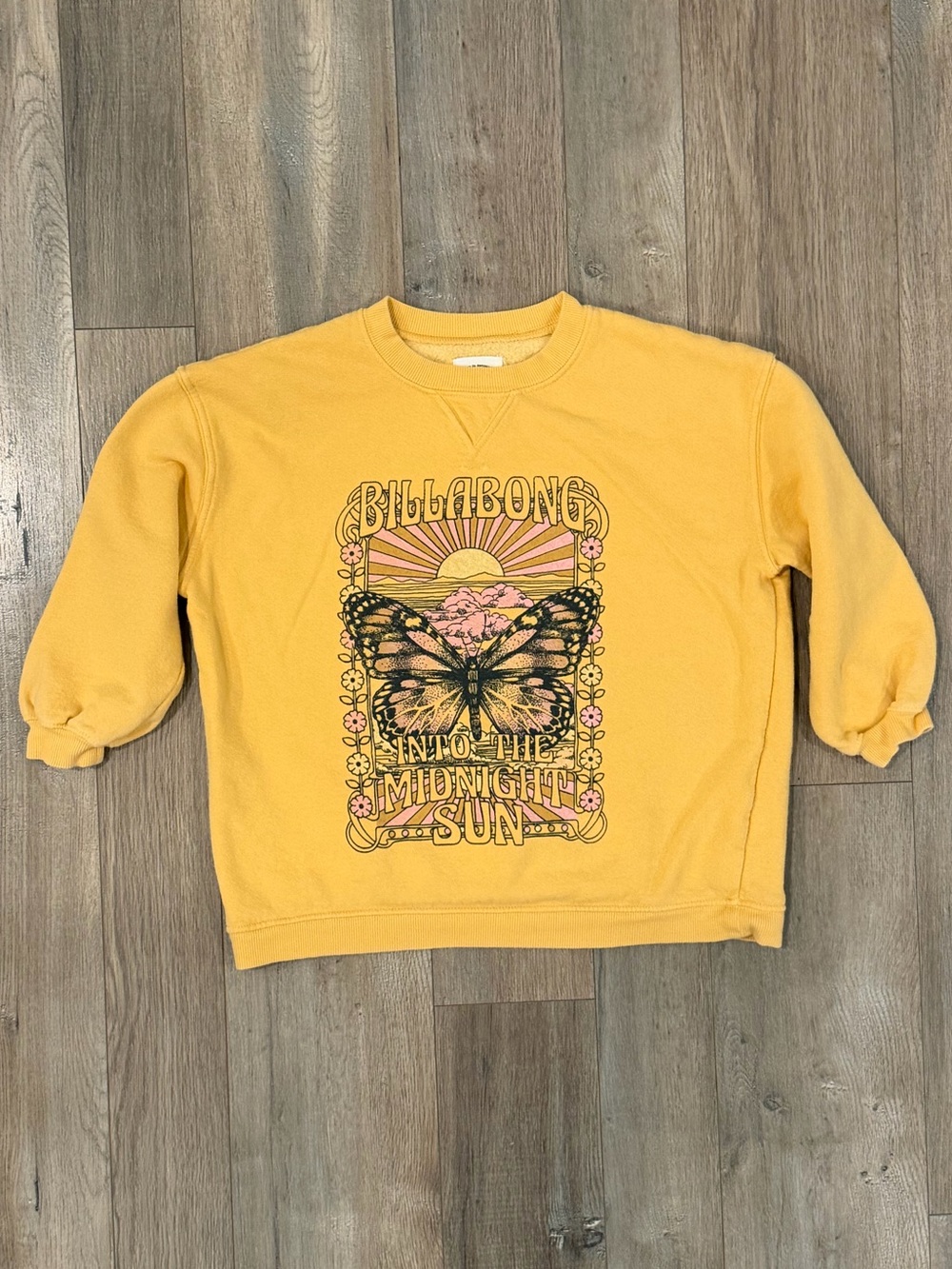 Billabong Yellow Graphic Butterfly Crewneck Sweater